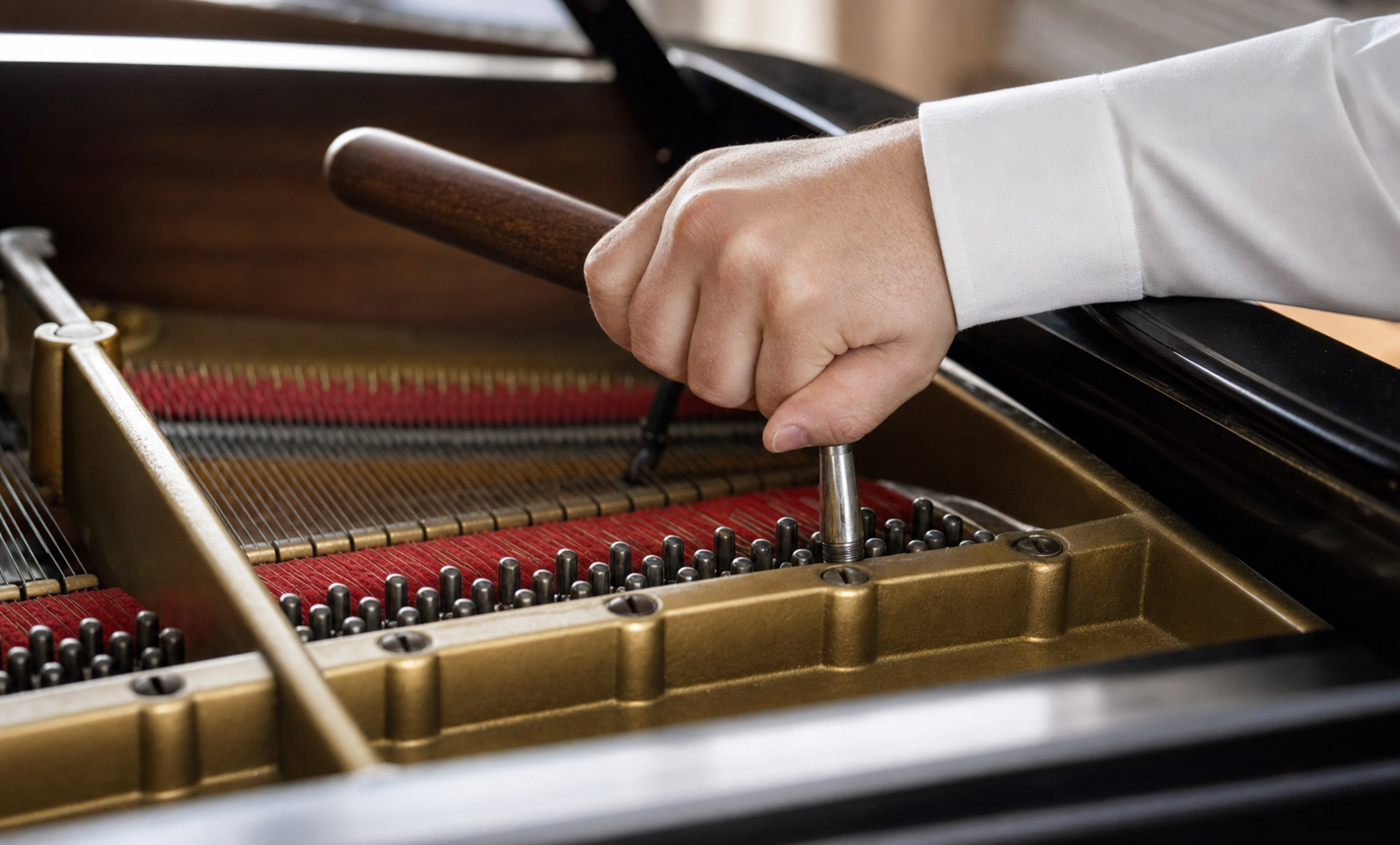Ali tuning a piano in Orange County